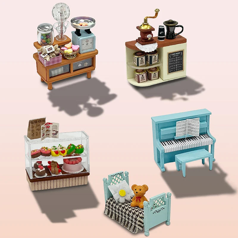 Wooden Mini Doll Houses DIY Handmade 3D Puzzle Assembly Building Kits With Furniture LED Coffee Store Dollhouse Toys For Gift