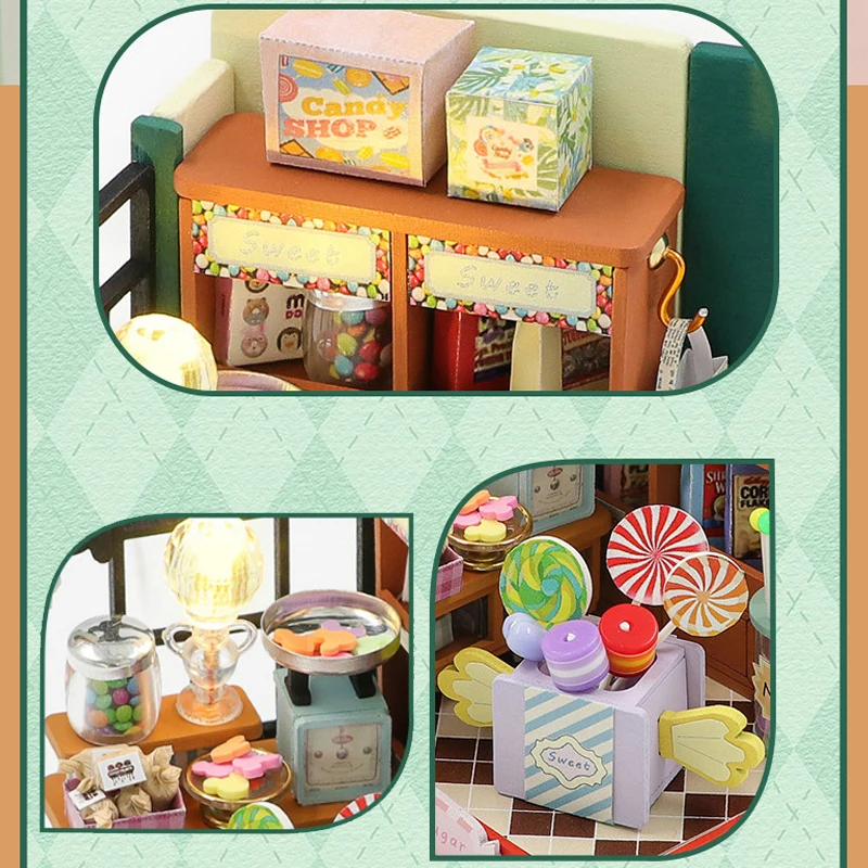 Wooden Mini Doll Houses DIY Handmade 3D Puzzle Assembly Building Kits With Furniture LED Coffee Store Dollhouse Toys For Gift