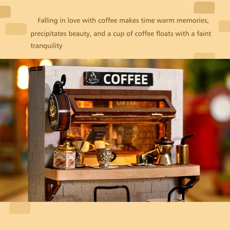 Wooden Mini Doll Houses DIY Handmade 3D Puzzle Assembly Building Kits With Furniture LED Coffee Store Dollhouse Toys For Gift