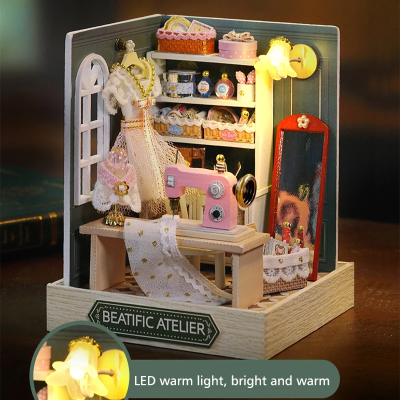 Wooden Mini Doll Houses DIY Handmade 3D Puzzle Assembly Building Kits With Furniture LED Coffee Store Dollhouse Toys For Gift
