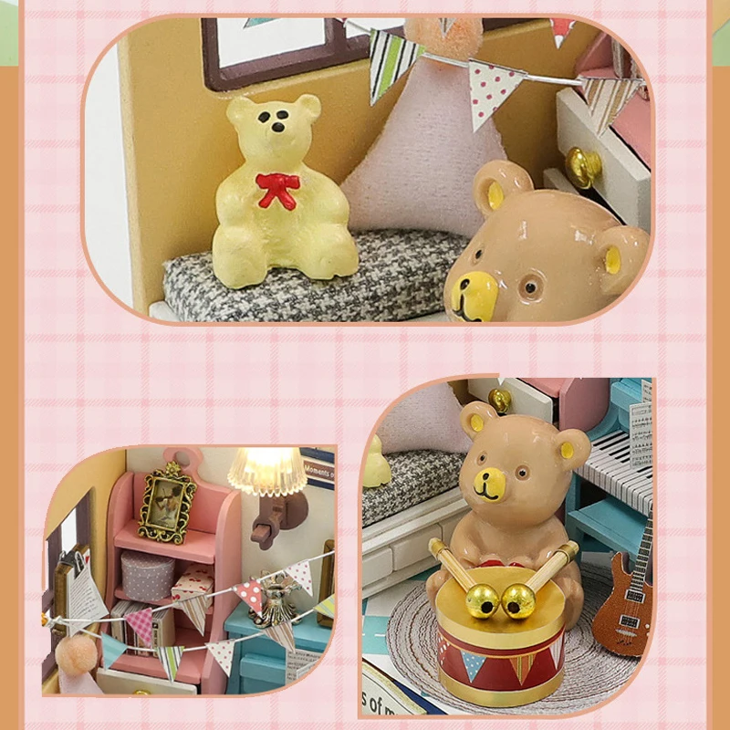 Wooden Mini Doll Houses DIY Handmade 3D Puzzle Assembly Building Kits With Furniture LED Coffee Store Dollhouse Toys For Gift