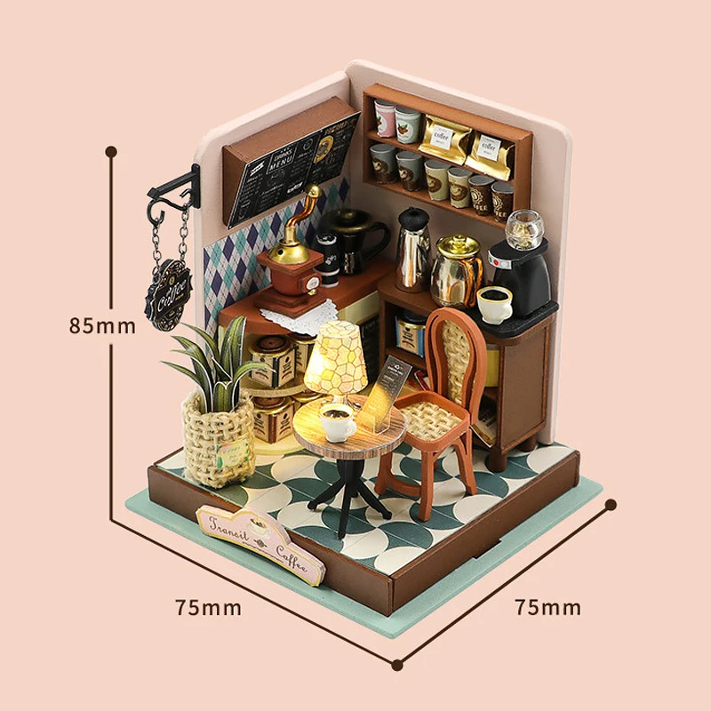 Wooden Mini Doll Houses DIY Handmade 3D Puzzle Assembly Building Kits With Furniture LED Coffee Store Dollhouse Toys For Gift