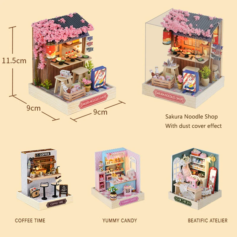 Wooden Mini Doll Houses DIY Handmade 3D Puzzle Assembly Building Kits With Furniture LED Coffee Store Dollhouse Toys For Gift
