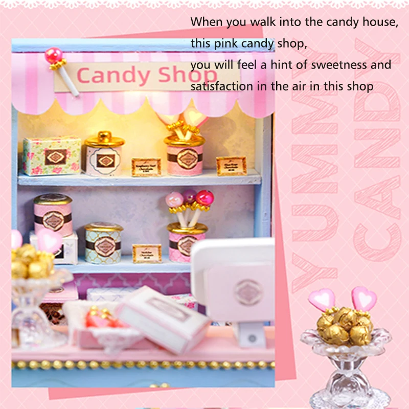 Wooden Mini Doll Houses DIY Handmade 3D Puzzle Assembly Building Kits With Furniture LED Coffee Store Dollhouse Toys For Gift