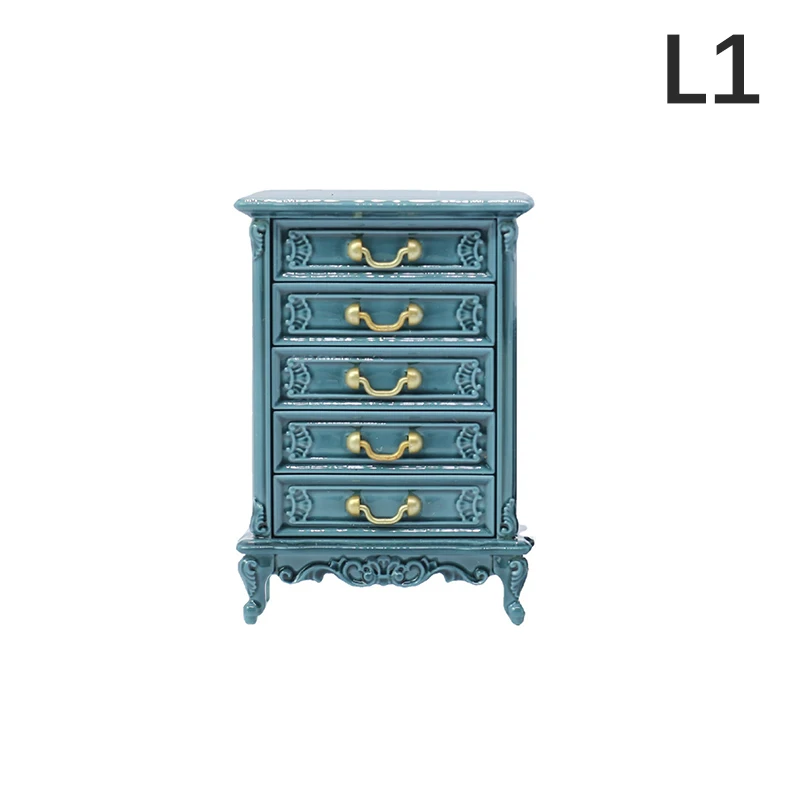 1Pc Dollhouse Furniture Ornaments Mini European Style Retro High And Low Cabinet Model Shooting Scene Props