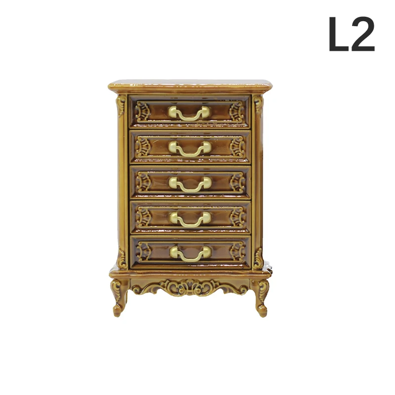 1Pc Dollhouse Furniture Ornaments Mini European Style Retro High And Low Cabinet Model Shooting Scene Props