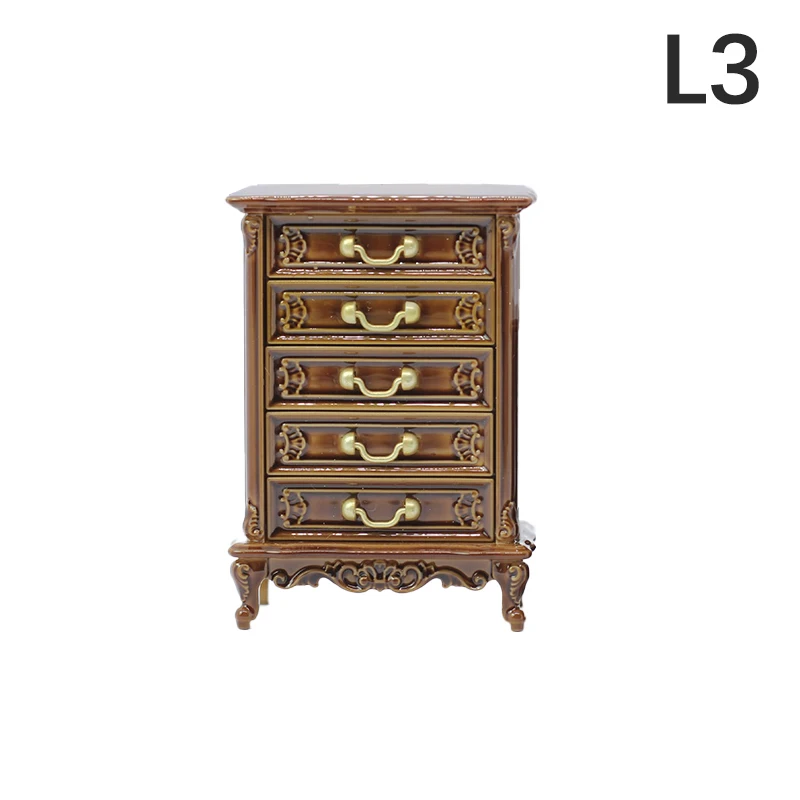 1Pc Dollhouse Furniture Ornaments Mini European Style Retro High And Low Cabinet Model Shooting Scene Props