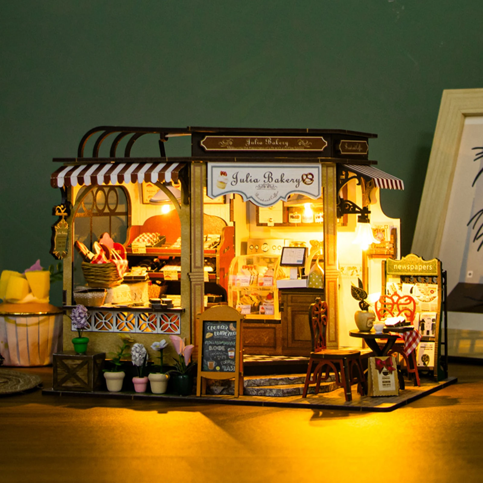 DIY Wooden 3D Bakery Room Doll Houses Miniature Assembly Model Building Bedroom Kit Dollhouse With Furniture Toys For Gifts
