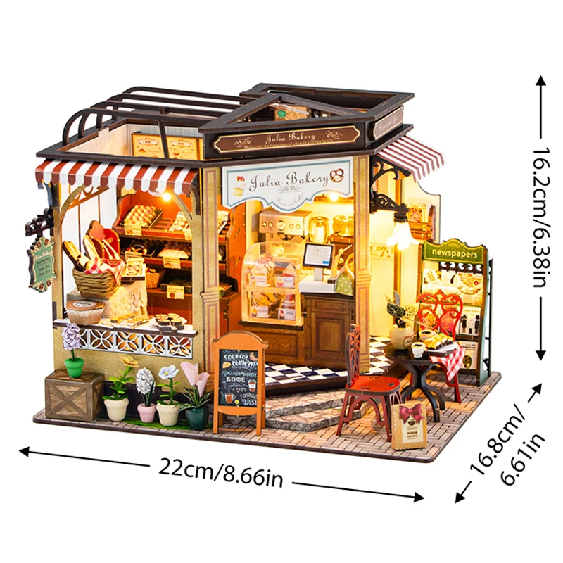 DIY Wooden 3D Bakery Room Doll Houses Miniature Assembly Model Building Bedroom Kit Dollhouse With Furniture Toys For Gifts