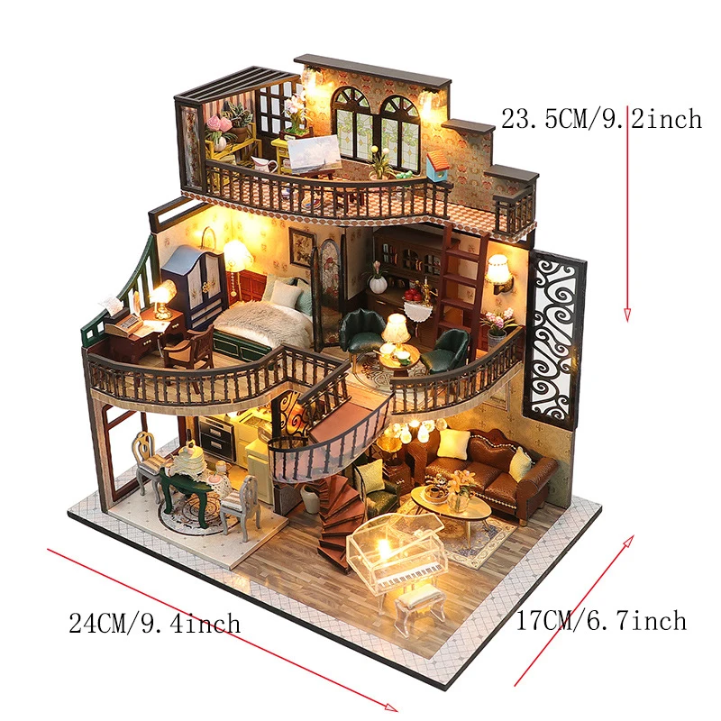 DIY Wooden 3D Bakery Room Doll Houses Miniature Assembly Model Building Bedroom Kit Dollhouse With Furniture Toys For Gifts