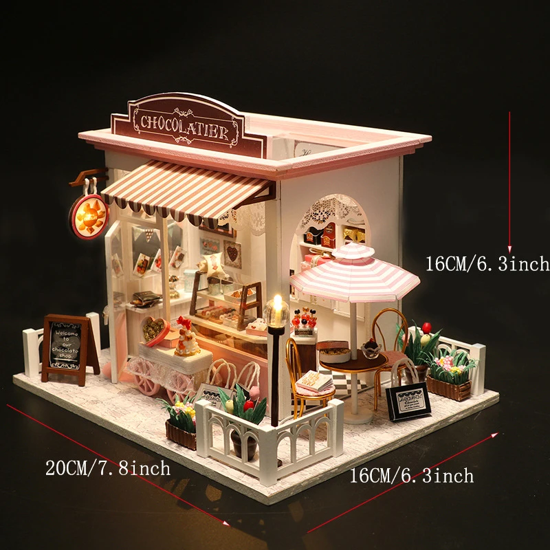 DIY Wooden 3D Bakery Room Doll Houses Miniature Assembly Model Building Bedroom Kit Dollhouse With Furniture Toys For Gifts