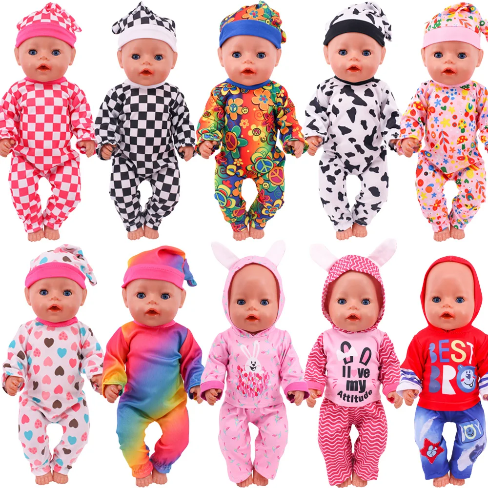 Doll Clothes 2Pcs/Set Clothes+Hat Daily Cute Outfit Pajamas For 43CM Baby Doll&18Inch American Doll Accessories,Girl DIY Toys