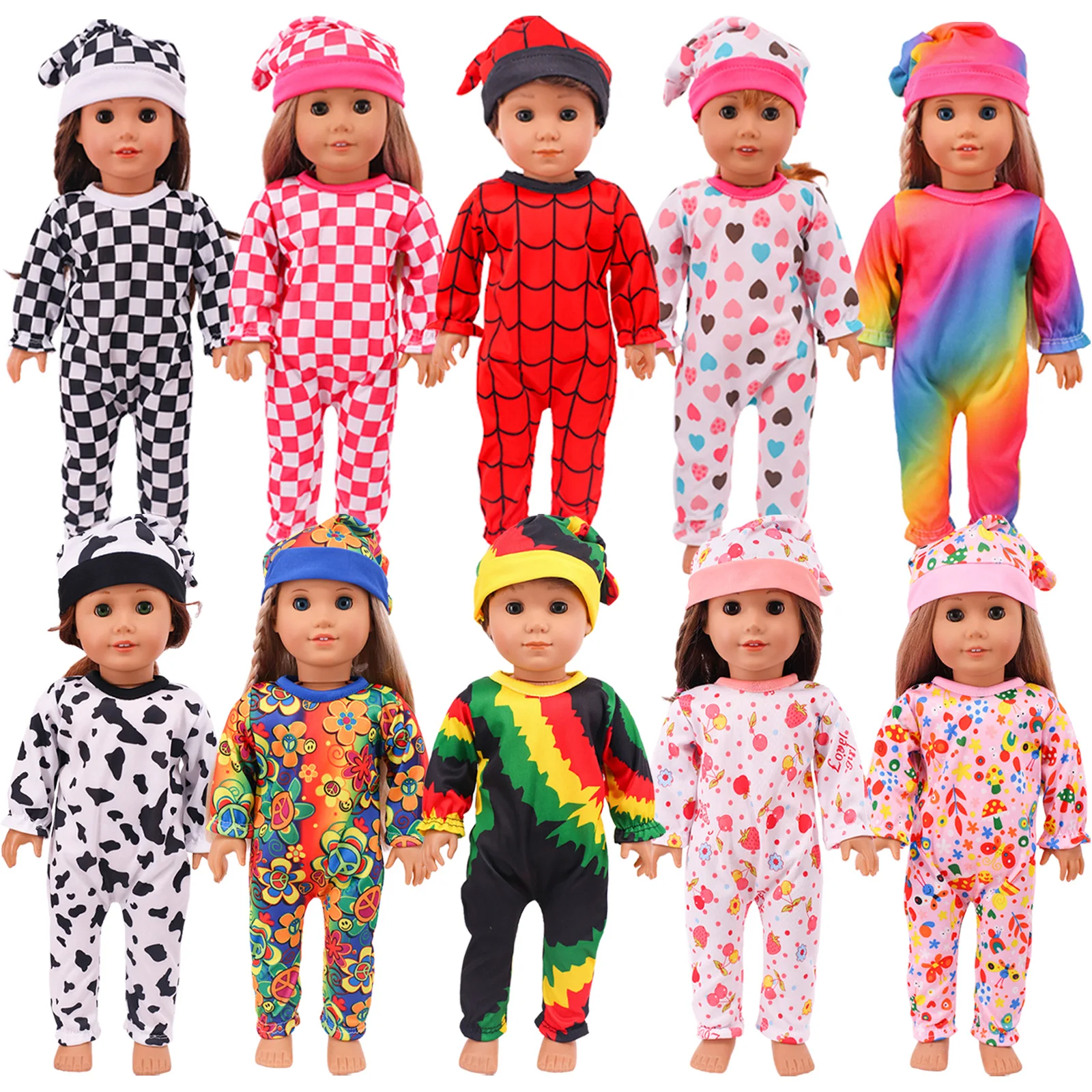 Doll Clothes 2Pcs/Set Clothes+Hat Daily Cute Outfit Pajamas For 43CM Baby Doll&18Inch American Doll Accessories,Girl DIY Toys