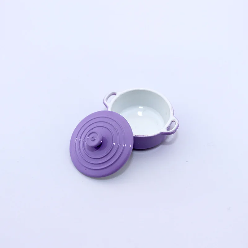 Miniature Colorful Soup Pot 1:12 Dollhouse Mini Stockpot Hot Pot Kitchen Ware Simulation Metal Cookware Model Doll Accessories