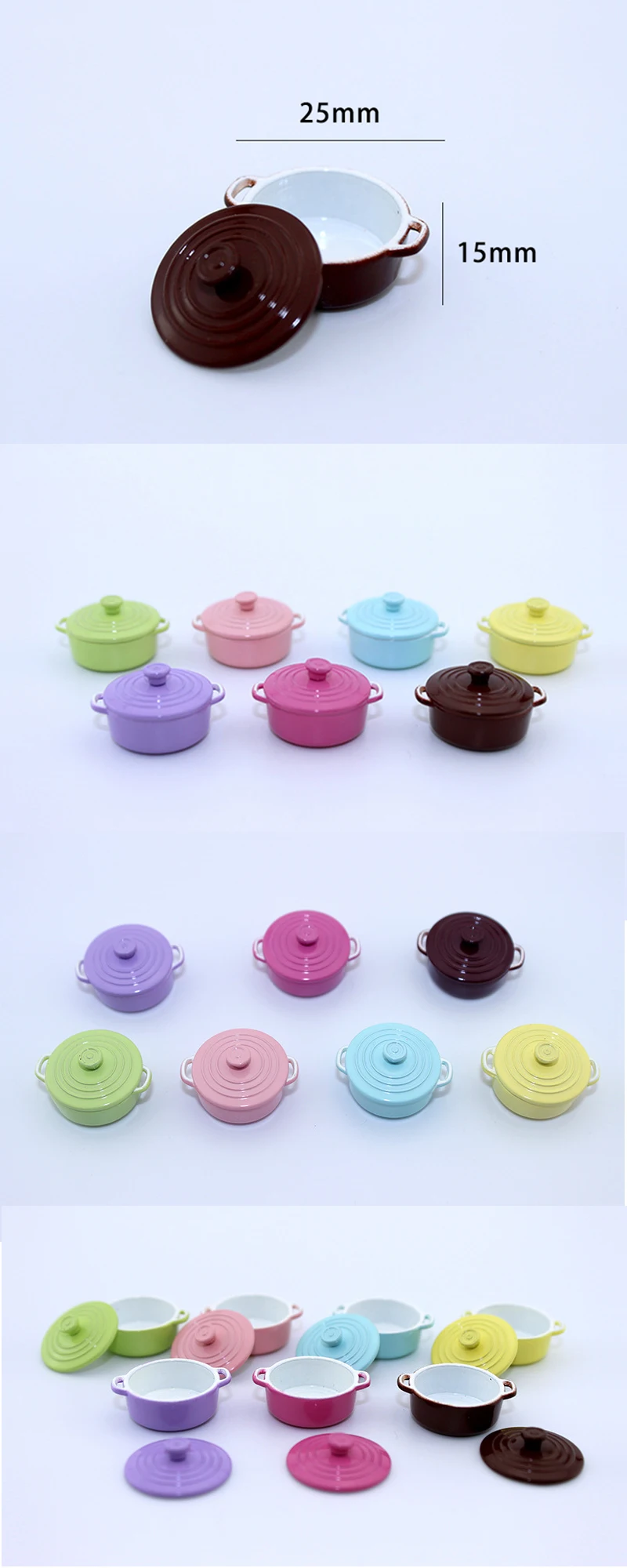 Miniature Colorful Soup Pot 1:12 Dollhouse Mini Stockpot Hot Pot Kitchen Ware Simulation Metal Cookware Model Doll Accessories