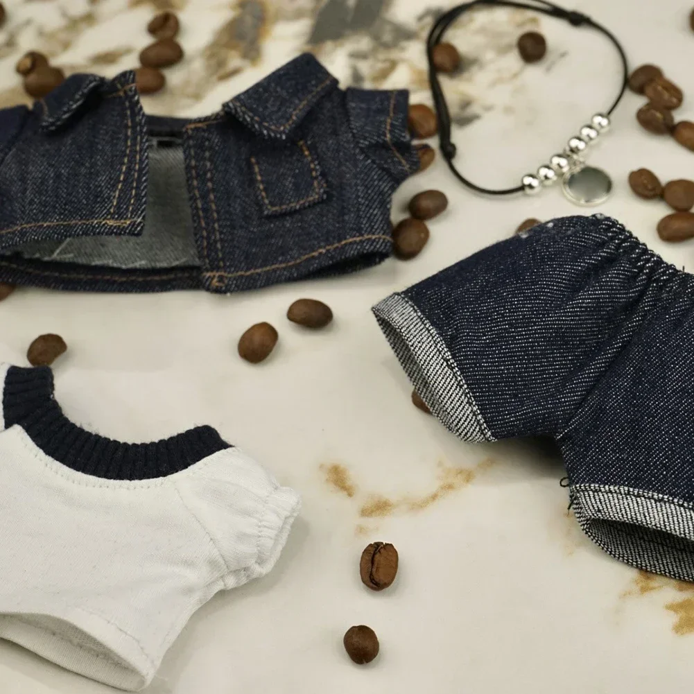 Trendy Fashion Denim Suit Mini Plush Doll'S Clothes Outfit Accessories For Korea Kpop Exo Labubu V1 V2 Idol Dolls Clothing Gift