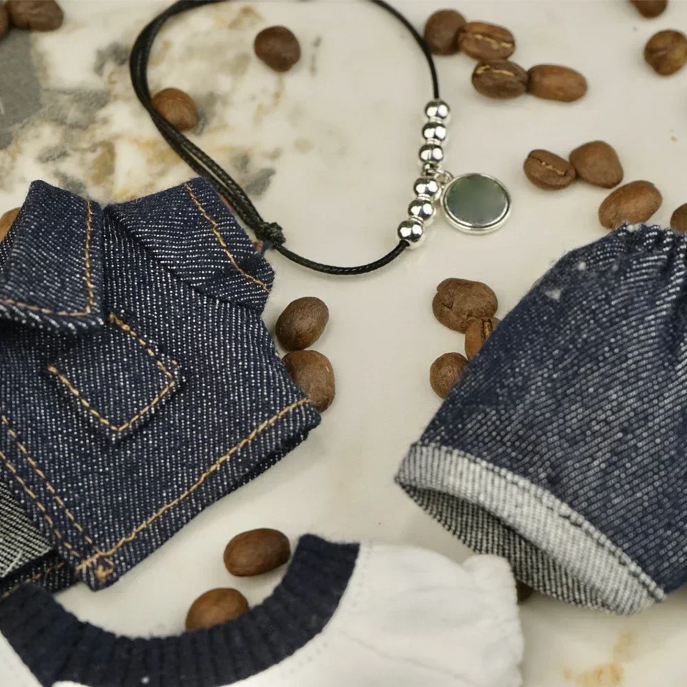 Trendy Fashion Denim Suit Mini Plush Doll'S Clothes Outfit Accessories For Korea Kpop Exo Labubu V1 V2 Idol Dolls Clothing Gift