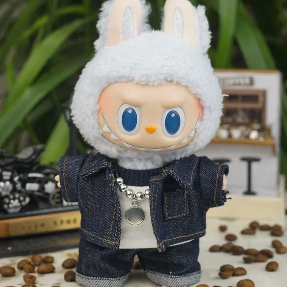Trendy Fashion Denim Suit Mini Plush Doll'S Clothes Outfit Accessories For Korea Kpop Exo Labubu V1 V2 Idol Dolls Clothing Gift