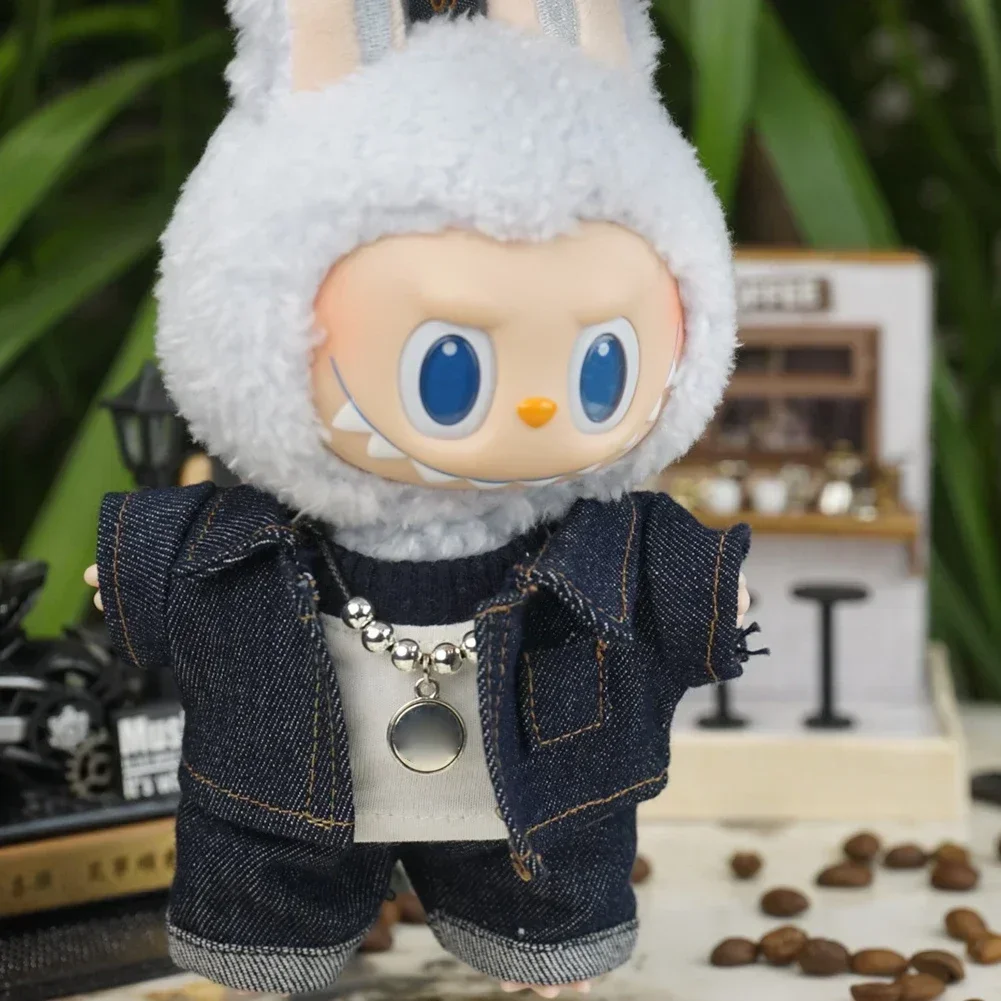 Trendy Fashion Denim Suit Mini Plush Doll'S Clothes Outfit Accessories For Korea Kpop Exo Labubu V1 V2 Idol Dolls Clothing Gift