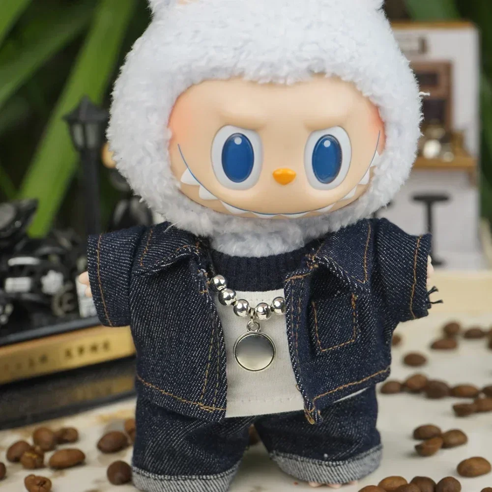 Trendy Fashion Denim Suit Mini Plush Doll'S Clothes Outfit Accessories For Korea Kpop Exo Labubu V1 V2 Idol Dolls Clothing Gift