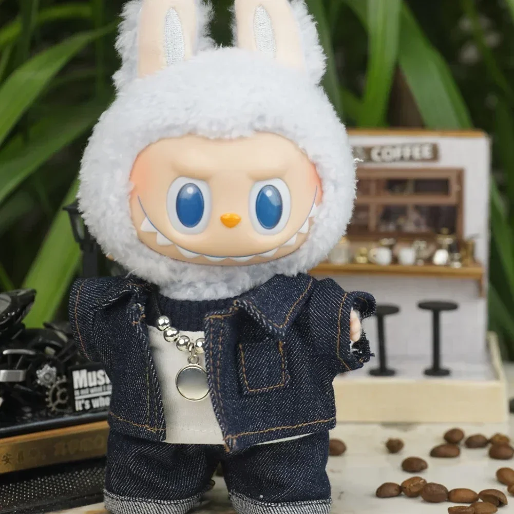 Trendy Fashion Denim Suit Mini Plush Doll'S Clothes Outfit Accessories For Korea Kpop Exo Labubu V1 V2 Idol Dolls Clothing Gift