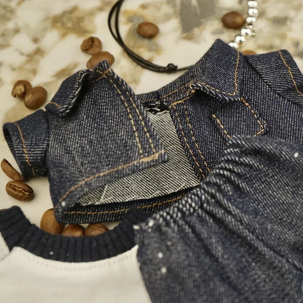Trendy Fashion Denim Suit Mini Plush Doll'S Clothes Outfit Accessories For Korea Kpop Exo Labubu V1 V2 Idol Dolls Clothing Gift