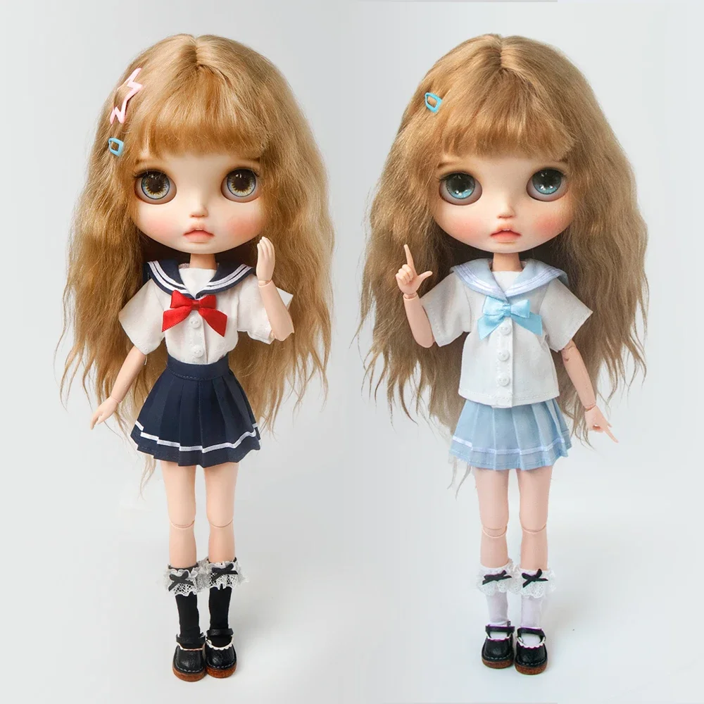 Blyth Clothes Cute Fashion Navy Uniform School Uniform Shirt Pleated Skirt for Ymy Licca Azones Ob22 24 27 Ker Doll Accessories