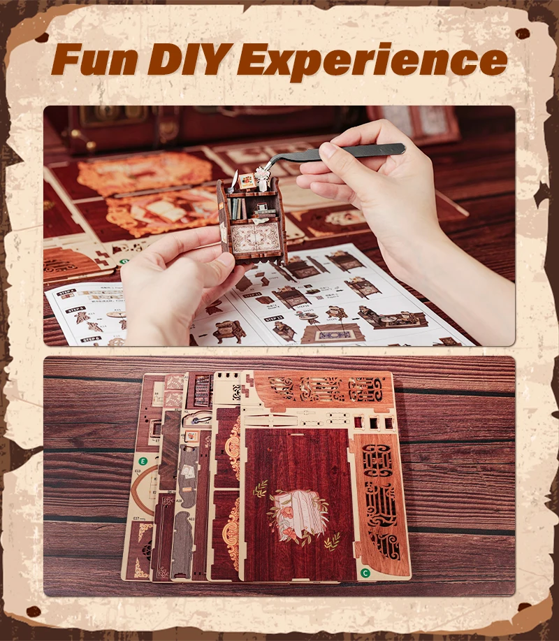 CUTEBEE DIY Book Nook Kit Miniature Wooden Dollhouse with Light Bookshelf Insert Decoration Model for Gifts Bookshop Memories