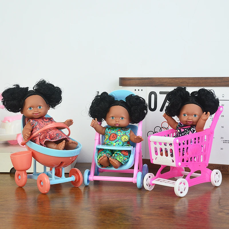 5in/13cm Kawaii Cute Black New Reborn Baby Dolls Educational Dolls Black Skin Black Hair With Cute Bow Headwear Birthday Gift