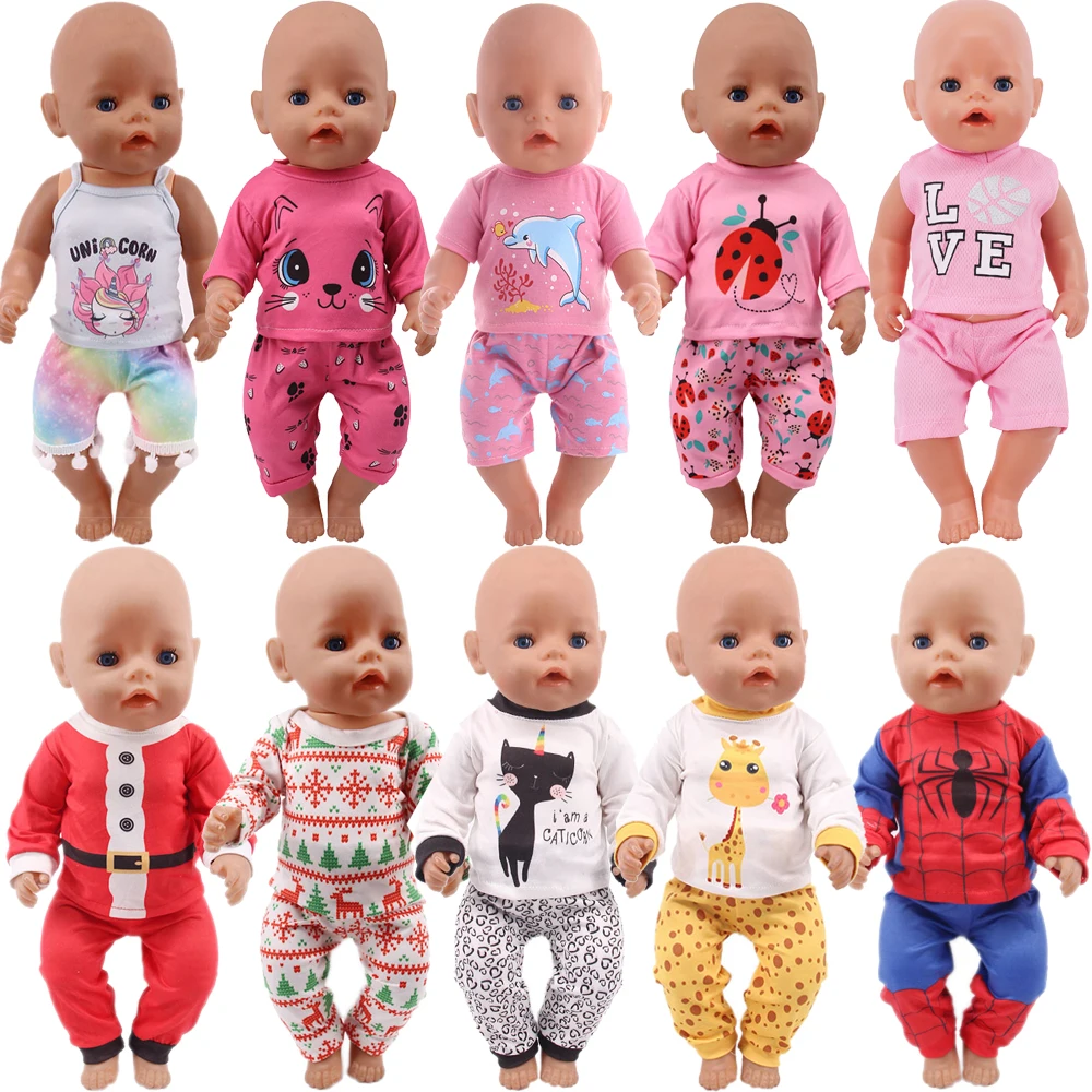 2 Pcs/Set Cute Pajamas Doll Accessories Clothes Dress For 18 Inch Girl Doll & 43 cm New Baby Doll,Our Generation,gifts
