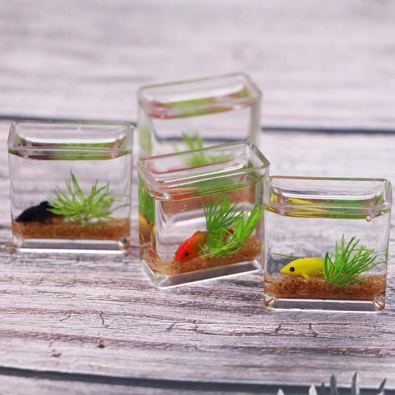 1Pcs 1:12 Dollhouse Miniature Fish Tank Simulation Aquarium Home Decor Toy Doll House Accessories