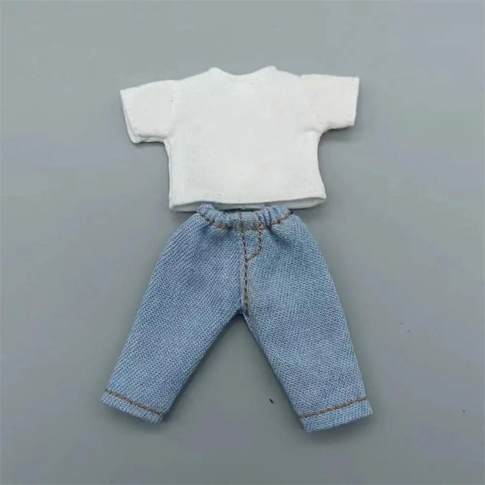 Fashion T-shirt Trousers For 1/11 OB11 Dolls For 1/12 Bjd/GSC Doll Clothes Denim Pants DIY Obitsu 11 Doll Clothes Accessories To