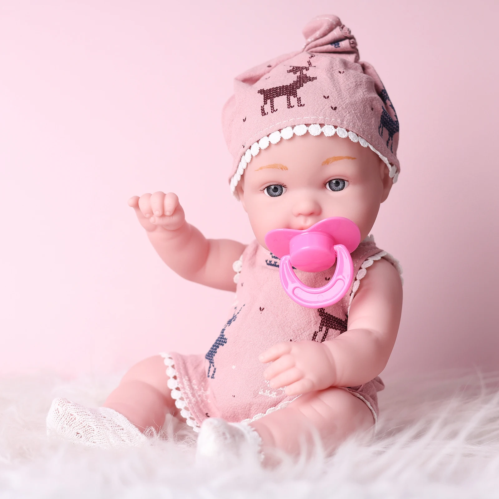 One Piece 12.6 Inches Newreborn Baby Doll Light Pink Color Clothes Vinyl Body 32cm Realistic Reborn Baby Dolls with Pacifier