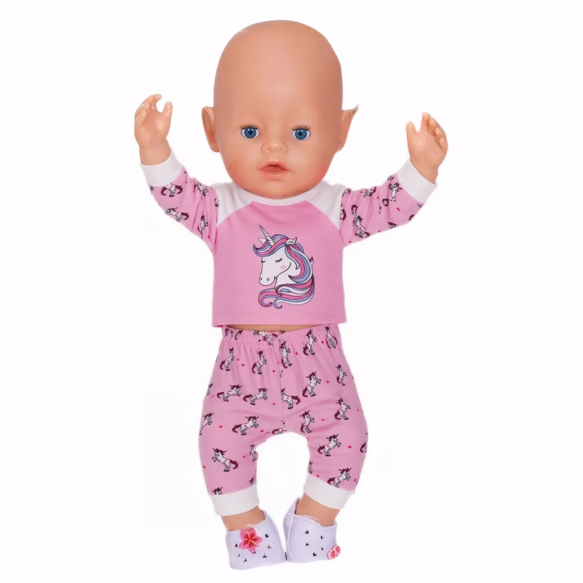 Cute Doll Pattern Pajamas for18inch doll&43 cm Reborn doll Flannel Homewear Set with Cartoon Design, Cozy Sleepwear Loungewear