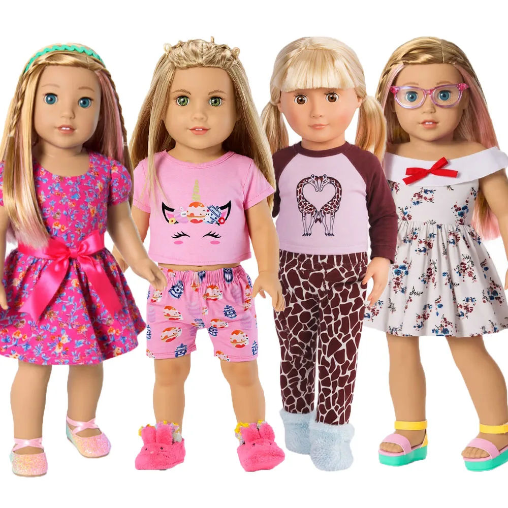 Cute Doll Pattern Pajamas for18inch doll&43 cm Reborn doll Flannel Homewear Set with Cartoon Design, Cozy Sleepwear Loungewear
