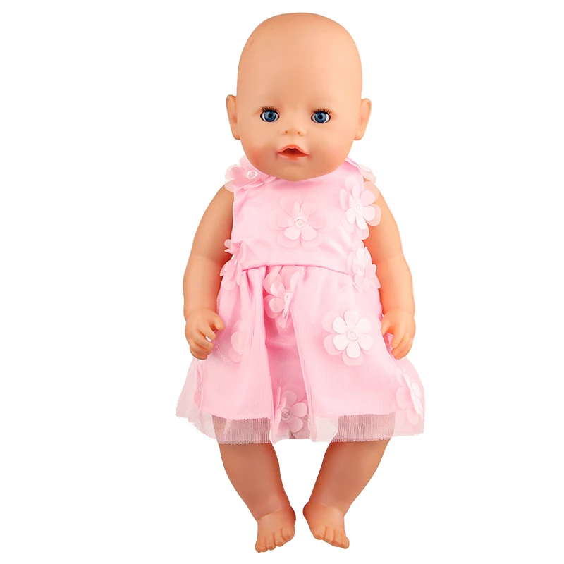Adorable Pink Floral Doll Dress for 18-Inch American Dolls And 43-Cm Newborn Baby Girl Doll Clothes Suitable for OG Dolls