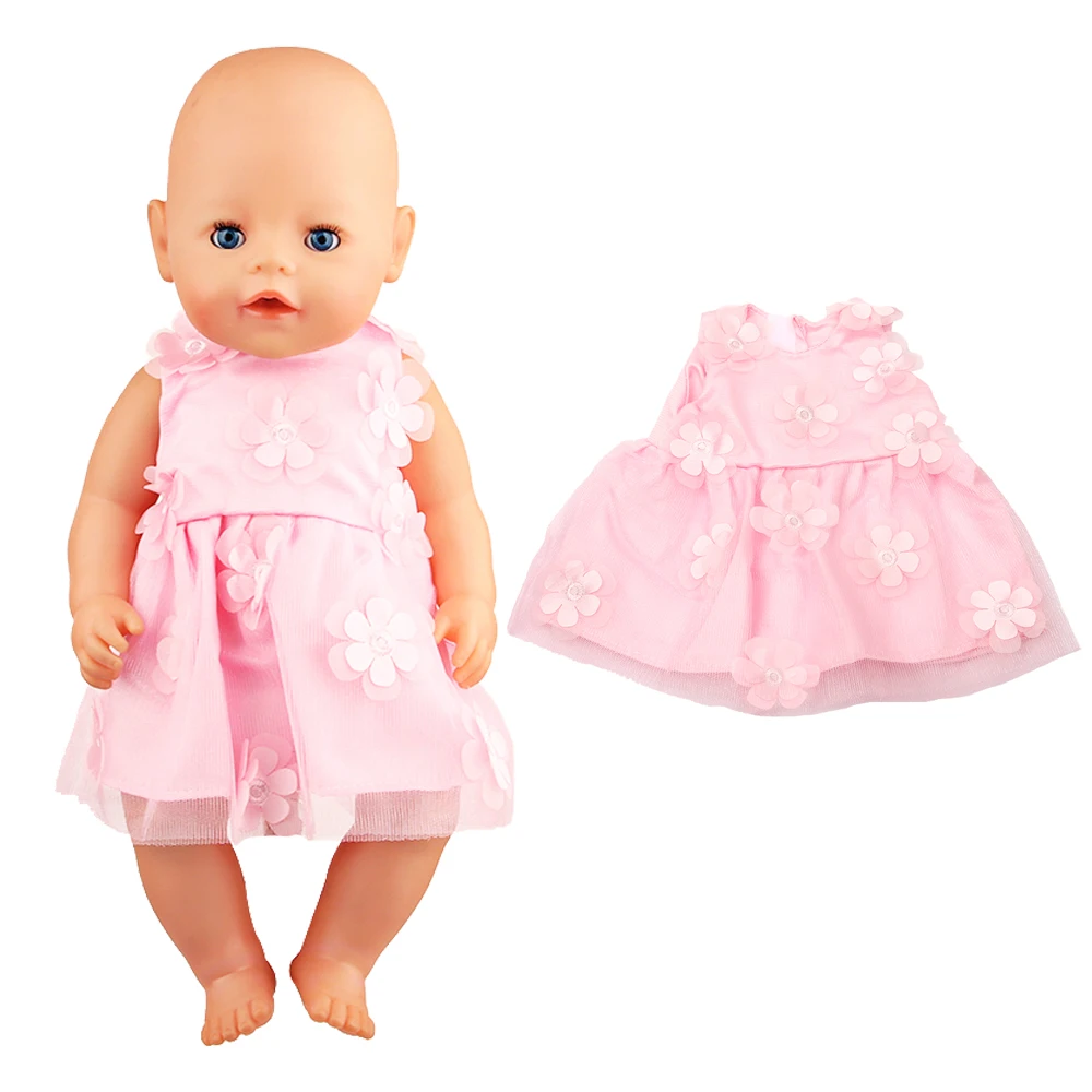 Adorable Pink Floral Doll Dress for 18-Inch American Dolls And 43-Cm Newborn Baby Girl Doll Clothes Suitable for OG Dolls