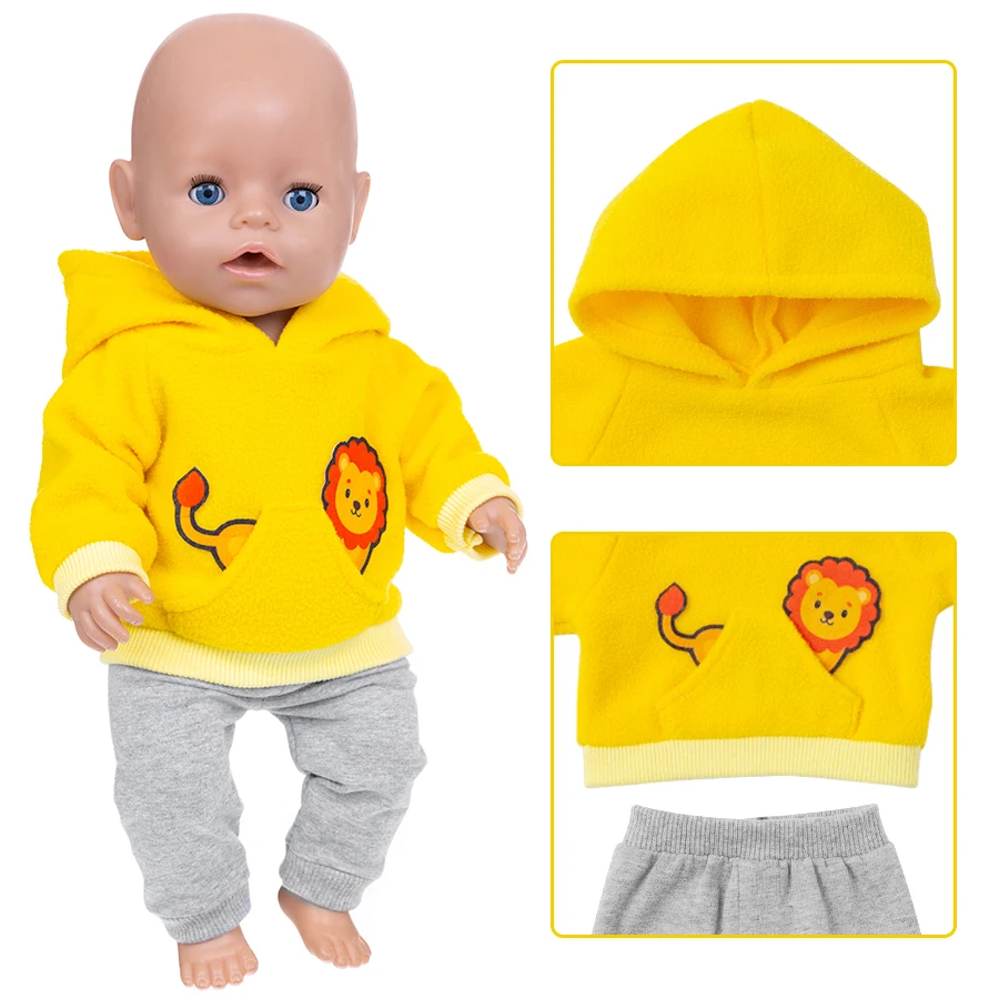 Kawaii Animal Hoodie Sweat Pants Suits for 16-18Inch 45cm Baby Doll Reborn Baby Doll Clothes Warm Clothing Accessories Girl Gift
