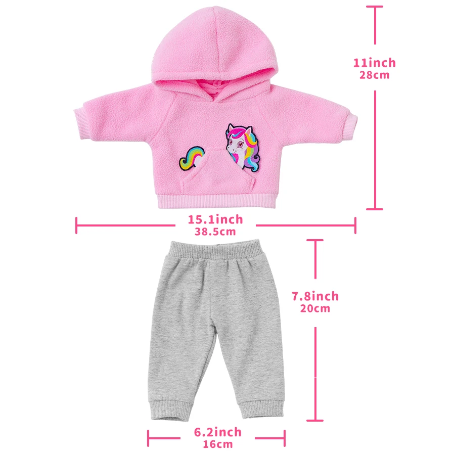 Kawaii Animal Hoodie Sweat Pants Suits for 16-18Inch 45cm Baby Doll Reborn Baby Doll Clothes Warm Clothing Accessories Girl Gift