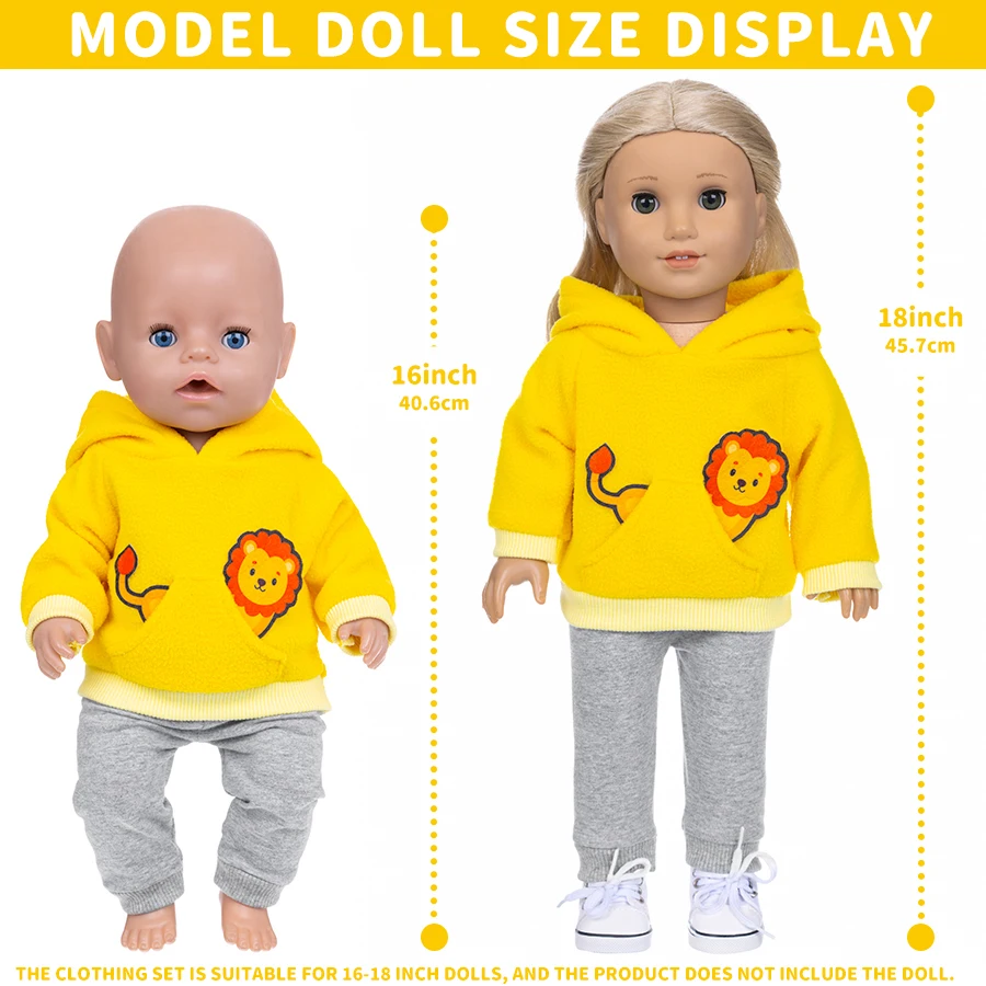 Kawaii Animal Hoodie Sweat Pants Suits for 16-18Inch 45cm Baby Doll Reborn Baby Doll Clothes Warm Clothing Accessories Girl Gift