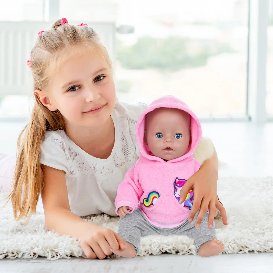 Kawaii Animal Hoodie Sweat Pants Suits for 16-18Inch 45cm Baby Doll Reborn Baby Doll Clothes Warm Clothing Accessories Girl Gift