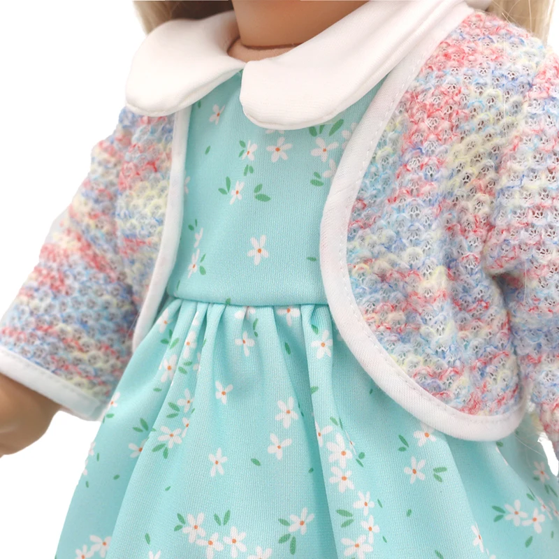 Winter Hoody Coat And Flower Strap Dress Pants Outfit for 43cm 18-Inch AG Girl Dolls Baby Doll Clothes Set