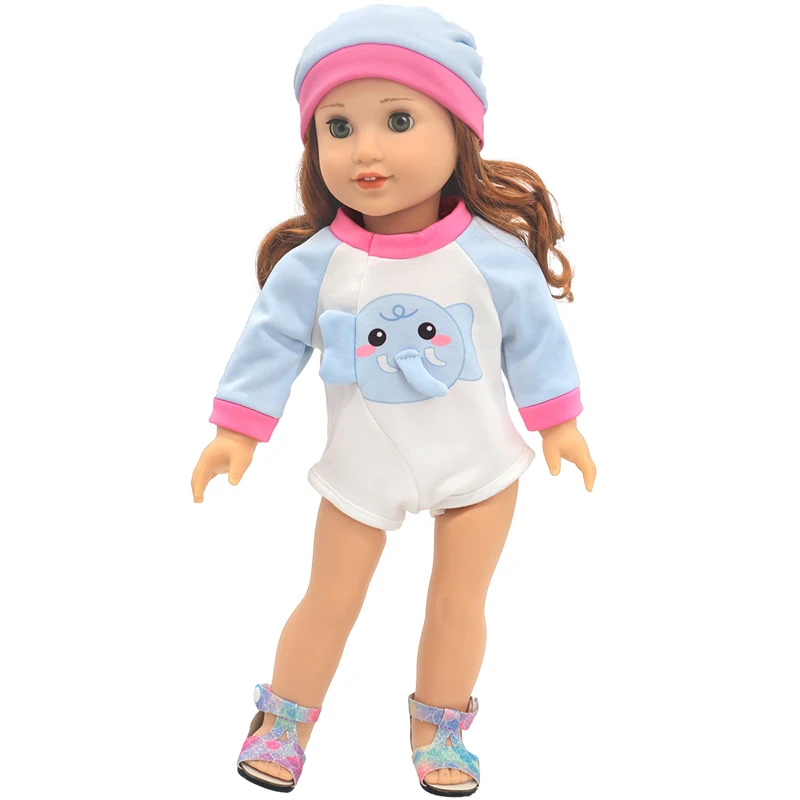 Winter Hoody Coat And Flower Strap Dress Pants Outfit for 43cm 18-Inch AG Girl Dolls Baby Doll Clothes Set