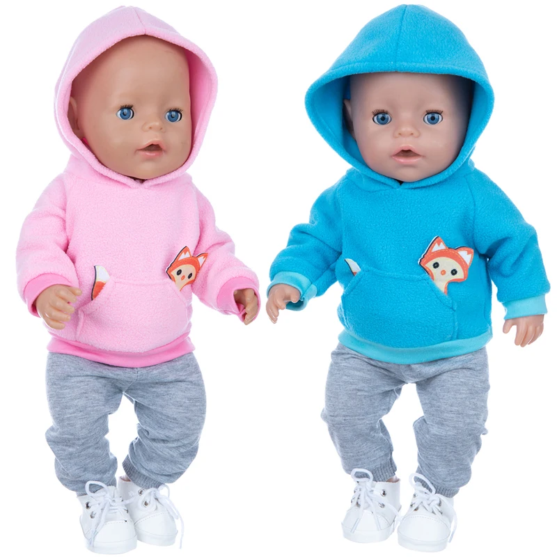 Winter Hoody Coat And Flower Strap Dress Pants Outfit for 43cm 18-Inch AG Girl Dolls Baby Doll Clothes Set