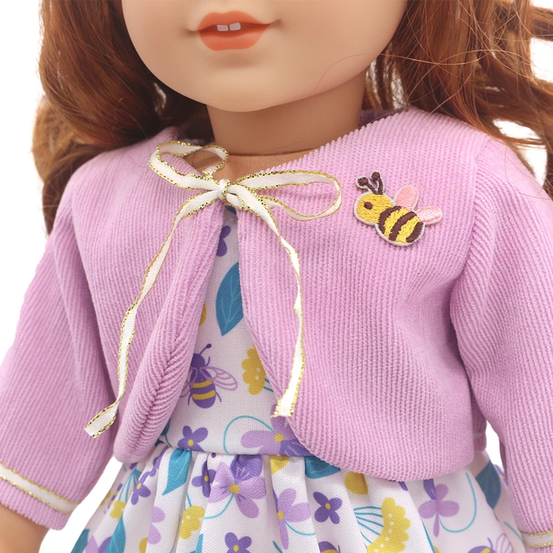 Winter Hoody Coat And Flower Strap Dress Pants Outfit for 43cm 18-Inch AG Girl Dolls Baby Doll Clothes Set