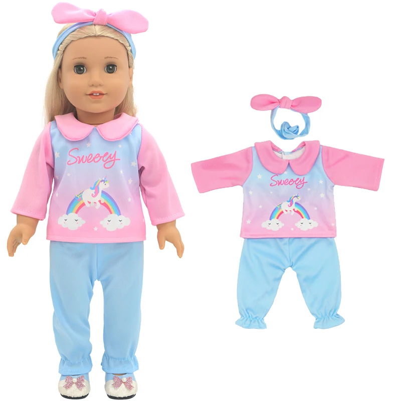 Winter Hoody Coat And Flower Strap Dress Pants Outfit for 43cm 18-Inch AG Girl Dolls Baby Doll Clothes Set
