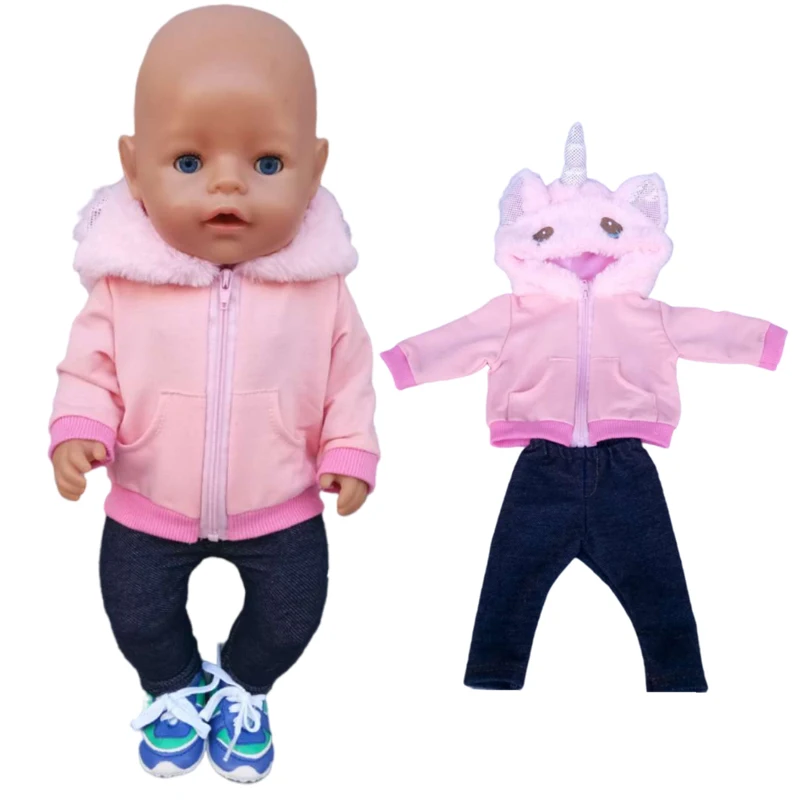 Winter Hoody Coat And Flower Strap Dress Pants Outfit for 43cm 18-Inch AG Girl Dolls Baby Doll Clothes Set