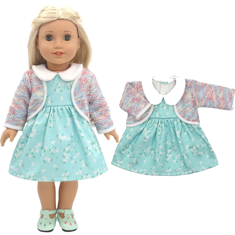 Winter Hoody Coat And Flower Strap Dress Pants Outfit for 43cm 18-Inch AG Girl Dolls Baby Doll Clothes Set