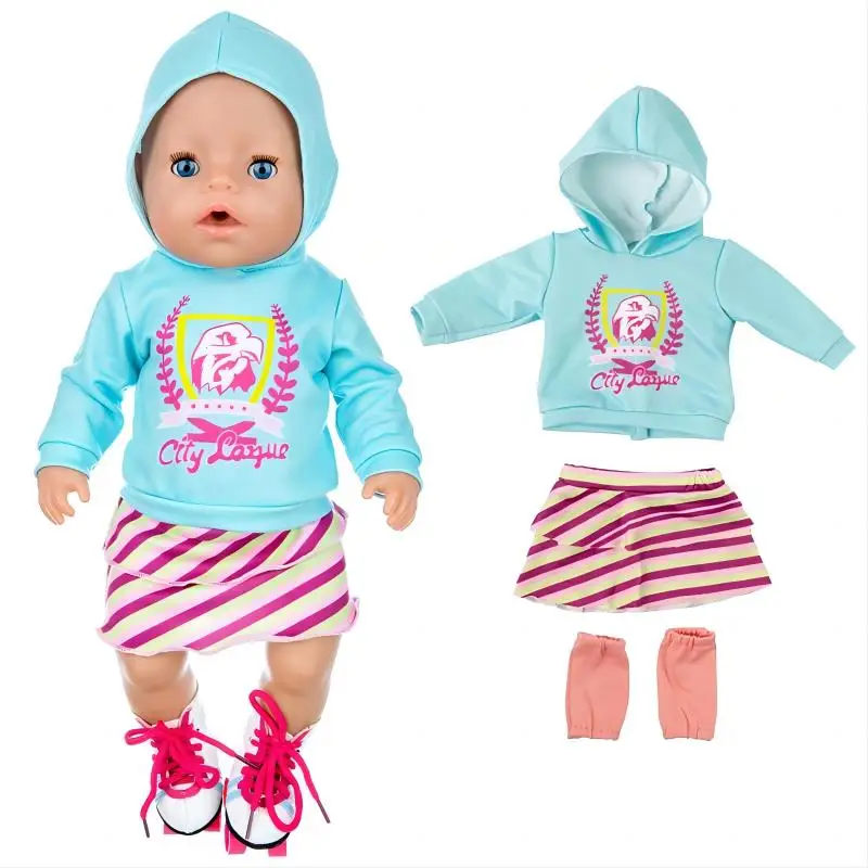 Winter Hoody Coat And Flower Strap Dress Pants Outfit for 43cm 18-Inch AG Girl Dolls Baby Doll Clothes Set