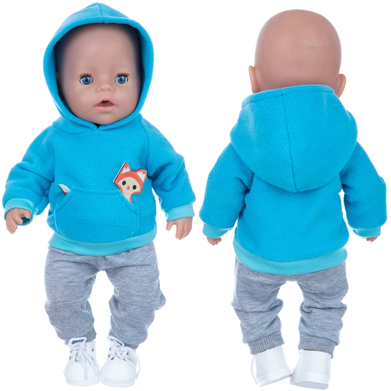Winter Hoody Coat And Flower Strap Dress Pants Outfit for 43cm 18-Inch AG Girl Dolls Baby Doll Clothes Set